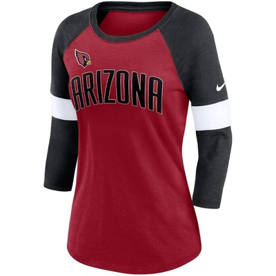 Shop Nike Arizona Cardinals Cardinal/heather Black Football Pride Raglan 3/4-sleeve T-shirt