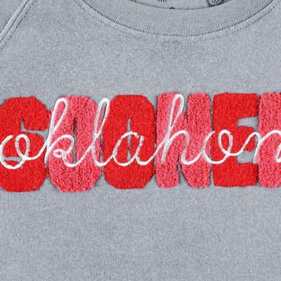 Shop Pressbox Gray Oklahoma Sooners Pinehurst Chenille Raglan Pullover Sweatshirt