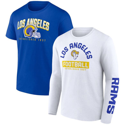 Shop Fanatics Branded Royal/white Los Angeles Rams Long And Short Sleeve Two-pack T-shirt