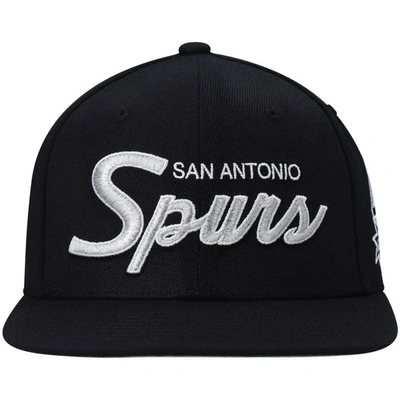 Mitchell & Ness Men's  Black San Antonio Spurs Hardwood Classics Script 2.0 Snapback Hat In Black