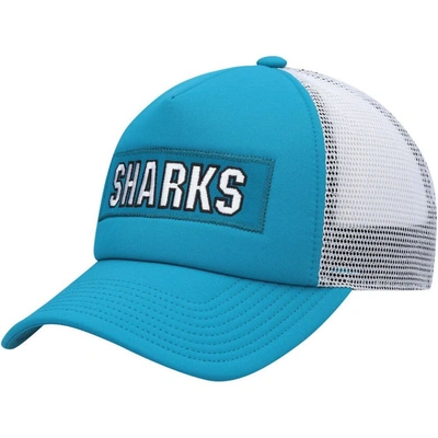 Shop Adidas Originals Adidas Teal/white San Jose Sharks Team Plate Trucker Snapback Hat
