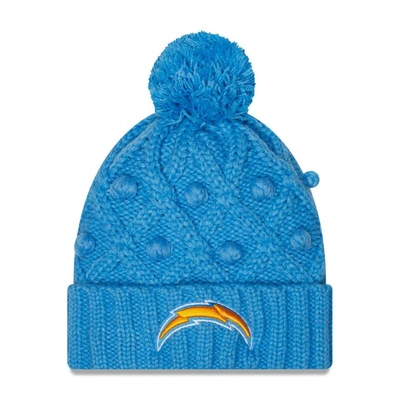 Shop New Era Girls Youth  Powder Blue Los Angeles Chargers Toasty Cuffed Knit Hat With Pom