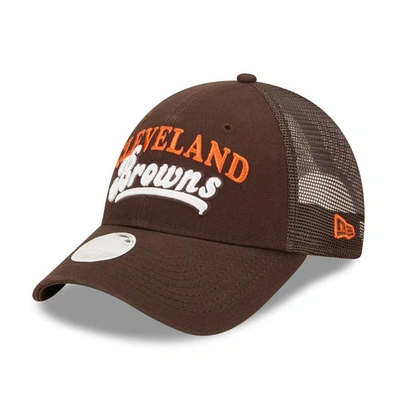 Shop New Era Brown Cleveland Browns Team Trucker 9forty Snapback Hat