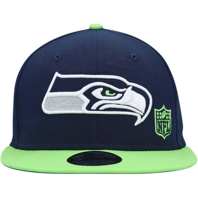 Shop New Era College Navy/neon Green Seattle Seahawks Flawless 9fifty Snapback Hat