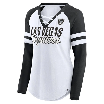 Fanatics Branded White/black Las Vegas Raiders True To Form Raglan Lace-up V-neck Long Sleeve T-shir In White
