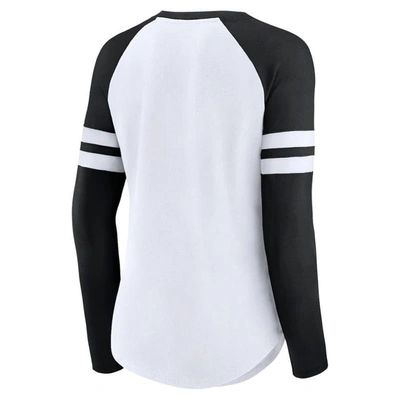 Fanatics Branded White/black Las Vegas Raiders True To Form Raglan Lace-up V-neck Long Sleeve T-shir In White