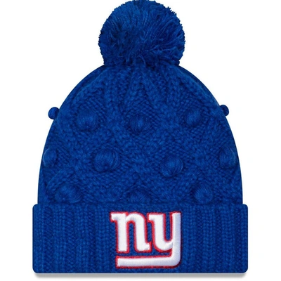 Shop New Era Girls Youth  Royal New York Giants Toasty Cuffed Knit Hat With Pom