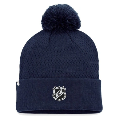Shop Fanatics Branded Navy Columbus Blue Jackets Authentic Pro Road Cuffed Knit Hat With Pom