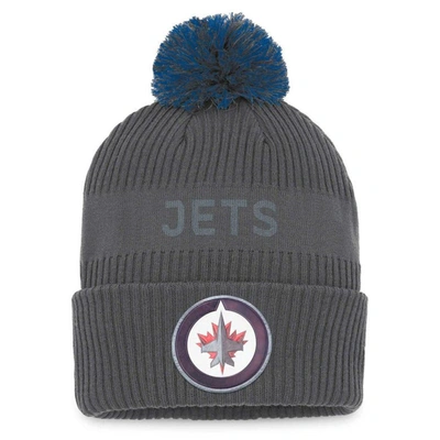 Shop Fanatics Branded Charcoal Winnipeg Jets Authentic Pro Home Ice Cuffed Knit Hat With Pom
