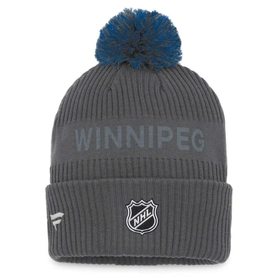 Shop Fanatics Branded Charcoal Winnipeg Jets Authentic Pro Home Ice Cuffed Knit Hat With Pom