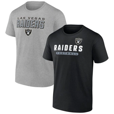 Shop Fanatics Branded Black/heathered Gray Las Vegas Raiders T-shirt Combo Pack