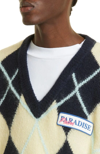 Shop Palm Angels Oversize Brushed Argyle Sweater Vest In Black Ligh