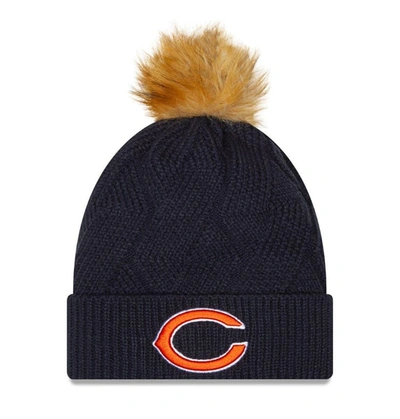 Shop New Era Navy Chicago Bears Snowy Cuffed Knit Hat With Pom