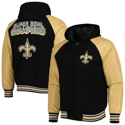 Shop G-iii Sports By Carl Banks Black New Orleans Saints Defender Raglan Full-zip Hoodie Varsity Jacket