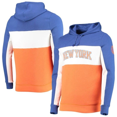 Shop Junk Food Blue/white New York Knicks Wordmark Colorblock Fleece Pullover Hoodie