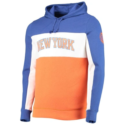 Shop Junk Food Blue/white New York Knicks Wordmark Colorblock Fleece Pullover Hoodie