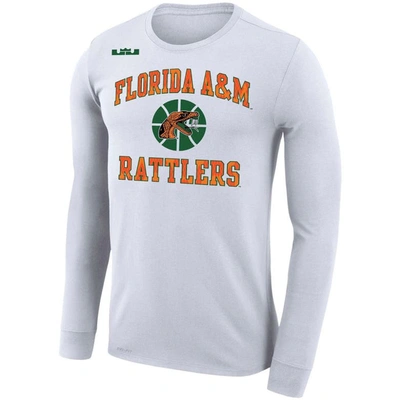 Shop Nike X Lebron James White Florida A&m Rattlers Collection Legend Performance Long Sleeve T-shirt