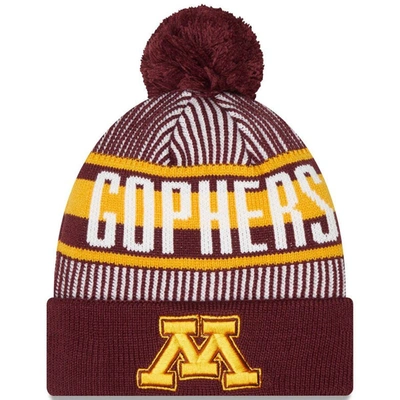 Shop New Era Maroon Minnesota Golden Gophers Logo Striped Cuff Knit Hat With Pom