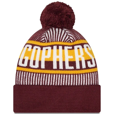 Shop New Era Maroon Minnesota Golden Gophers Logo Striped Cuff Knit Hat With Pom