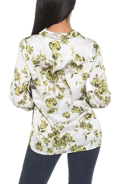 Shop Alexia Admor Rylin Silky Front Button Blouse In Sage Floral
