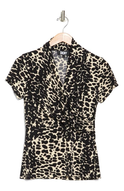 Shop Dkny Cowl Neck Side Ruched Top In Animal