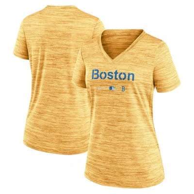 Shop Nike Gold Boston Red Sox Mlb City Connect Velocity Space-dye Performance V-neck T-shirt