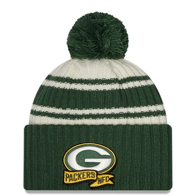 Shop New Era Youth  Cream/green Green Bay Packers 2022 Sideline Sport Cuffed Pom Knit Hat