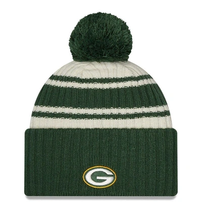 Shop New Era Youth  Cream/green Green Bay Packers 2022 Sideline Sport Cuffed Pom Knit Hat