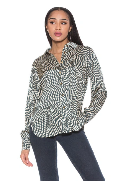 Alexia Admor Rylin Silky Front Button Blouse In Sage Dot