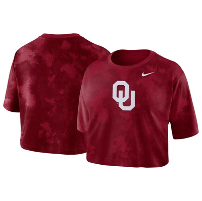 Shop Nike Crimson Oklahoma Sooners Tie-dye Cropped T-shirt