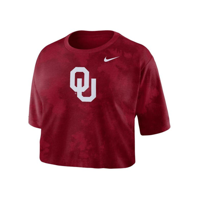 Shop Nike Crimson Oklahoma Sooners Tie-dye Cropped T-shirt