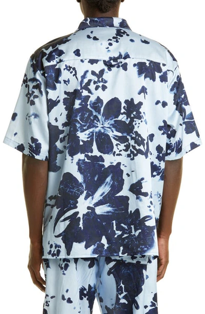 Shop Nicholas Daley Calypso Short Sleeve Button-up Camp Shirt In Ice Blue / Navy