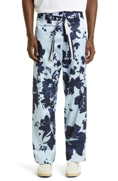 Shop Nicholas Daley Calypso Belted Pants In Ice Blue / Navy