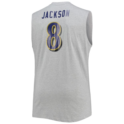 Shop Profile Lamar Jackson Heathered Gray Baltimore Ravens Big & Tall Player Name & Number Muscle Tank Top In Heather Gray