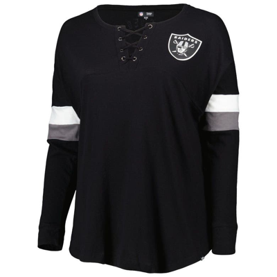 Shop New Era Black Las Vegas Raiders Plus Size Athletic Varsity Lace-up V-neck Long Sleeve T-shirt