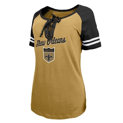 Shop New Era Gold/black New Orleans Saints Legacy Lace-up Raglan T-shirt