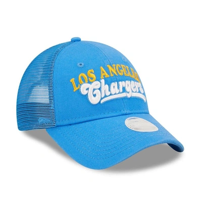 Shop New Era Powder Blue Los Angeles Chargers Team Trucker 9forty Snapback Hat