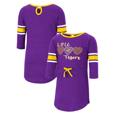 Shop Colosseum Girls Toddler  Heathered Purple Lsu Tigers Poppin Sleeve Stripe Dress In Heather Purple