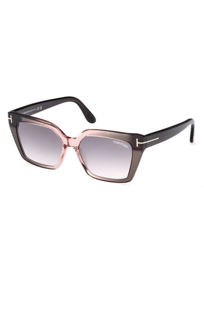 Shop Tom Ford Winona 53mm Gradient Cat Eye Sunglasses In Shiny Grey Rose / Rose Mirror