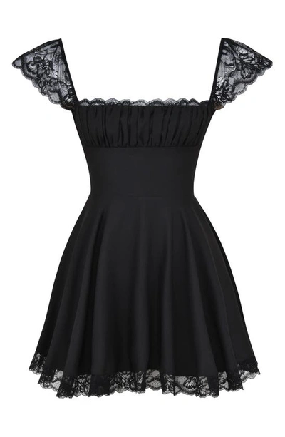 House Of Cb Kaia Lace Trim Fit & Flare Minidress In Black