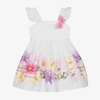 Shop Monnalisa Girls White Floral Cotton Butterfly Dress