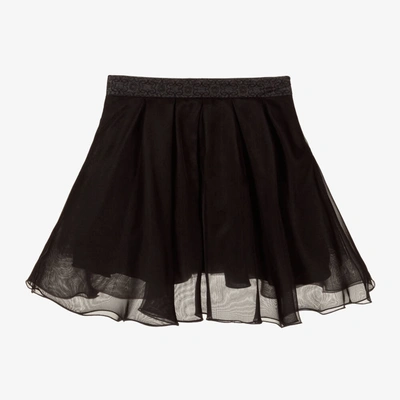 Shop Elie Saab Girls Black Pleated Silk Organza Skirt