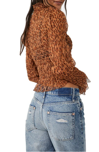 Shop Free People Hello There Smocked Crop Top In Leopard Combo