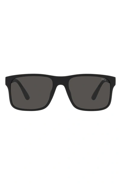 Shop Polo Ralph Lauren 57mm Rectangular Sunglasses In Matte Black