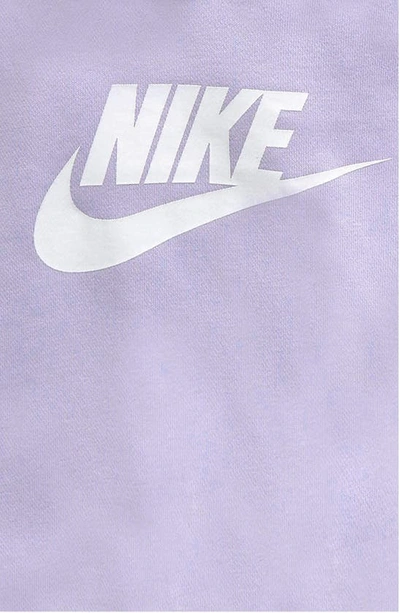 Shop Nike Kids' Club Crop Cotton Blend French Terry Hoodie In Oxygen Purple/ White