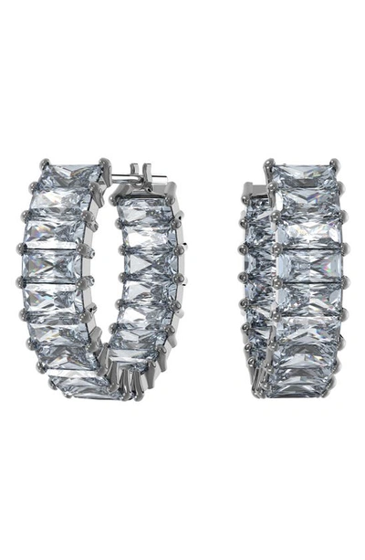 Shop Swarovski Matrix Crystal Baguette Hoop Earrings In Gray