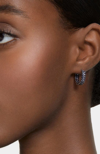 Shop Swarovski Matrix Crystal Baguette Hoop Earrings In Gray