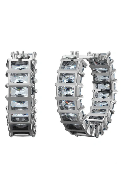 Swarovski Matrix Crystal Baguette Hoop Earrings In Gray