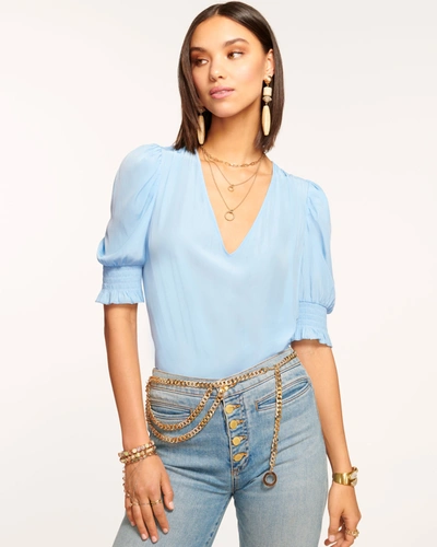 Shop Ramy Brook Flora Puff Sleeve Top In Misty Blue