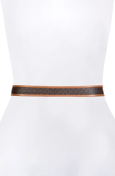 Shop Michael Kors Two-tone Logo Belt In Brown/ Gold